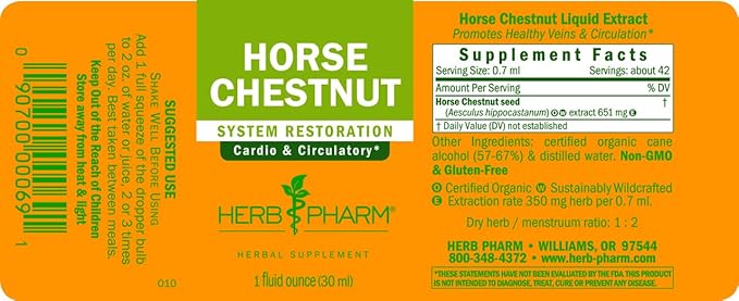 Herb Pharm Liquid Extract for Healthy Veins and Circulation, Horse Chestnut, 1 Fl Oz