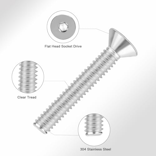 #8-32x3/8 Flat Head Socket Cap Screws Bolts 30pcs HS/JXLS-03 | 304 Stainless Steel, UNC Coarse Full Thread, Equipped with Phillips Bit, for DIY, for Repair, Install Furniture Screws - size: #8-32x3/8"