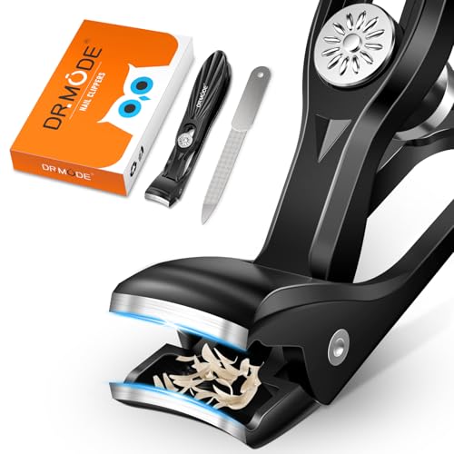 DRMODE Nail Clippers for Men Thick Nails, Angled Head Toe Nail Clippers for Thick Nails for Seniors, Wide Jaw Opening Toenail Clippers Heavy Duty Fingernail Clipper with Catcher Long Handle - Black
