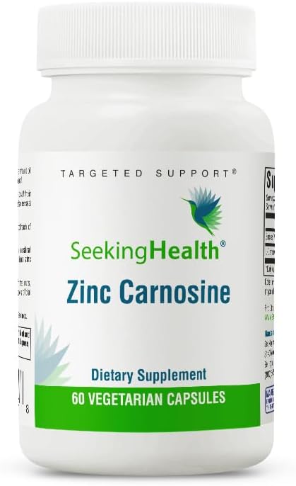 Seeking Health Zinc Carnosine, 16 mg Zinc L-Carnosine, Supports Healthy Immune System and Digestive Health, Antioxidant, Vegetarian and Vegan (60 Capsules)*
