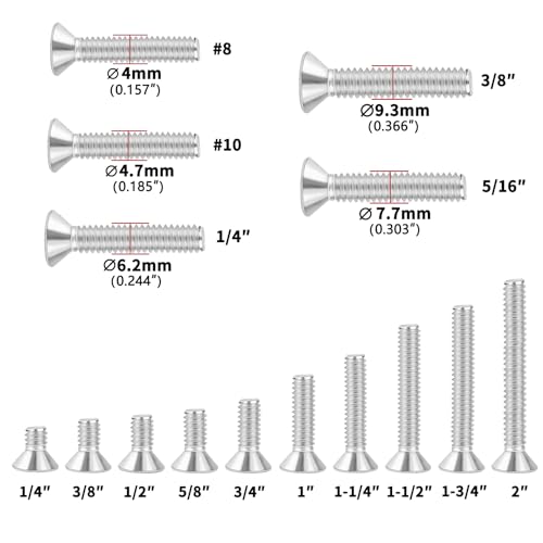 #8-32x3/8 Flat Head Socket Cap Screws Bolts 30pcs HS/JXLS-03 | 304 Stainless Steel, UNC Coarse Full Thread, Equipped with Phillips Bit, for DIY, for Repair, Install Furniture Screws - size: #8-32x3/8"