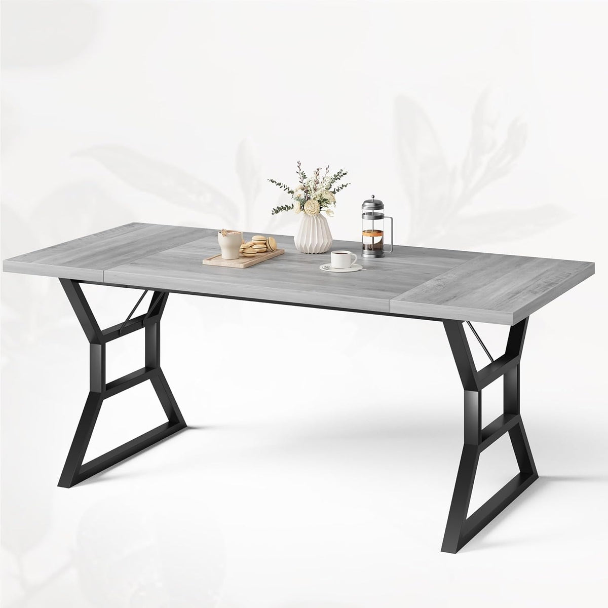 Farmhouse Dining Table for 6, Rectangular Wood Dining Table, Rustic Kitchen Table with Extra Heavy Duty Metal Legs for Dining Room, Outdoor Table for Party, 70.9 * 29.5 * 29.3 Inch (Grey)