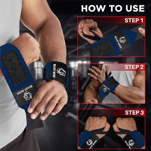 TECEUM Elastic Cotton Weightlifting Wrist Wraps with Thumb Loops, 1 Pair - color: Navy Blue, style: 18" – Queen of Lifts