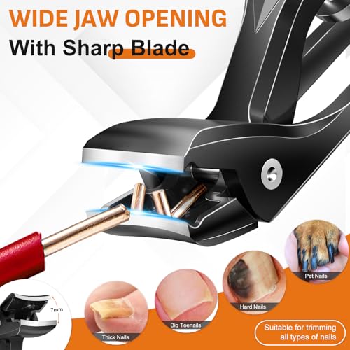 DRMODE Nail Clippers for Men Thick Nails, Angled Head Toe Nail Clippers for Thick Nails for Seniors, Wide Jaw Opening Toenail Clippers Heavy Duty Fingernail Clipper with Catcher Long Handle - Black