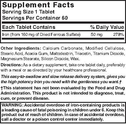 Nature's Blend Slow Iron 50 mg (160 mg) Compare to Slow Fe® 60 Tablets