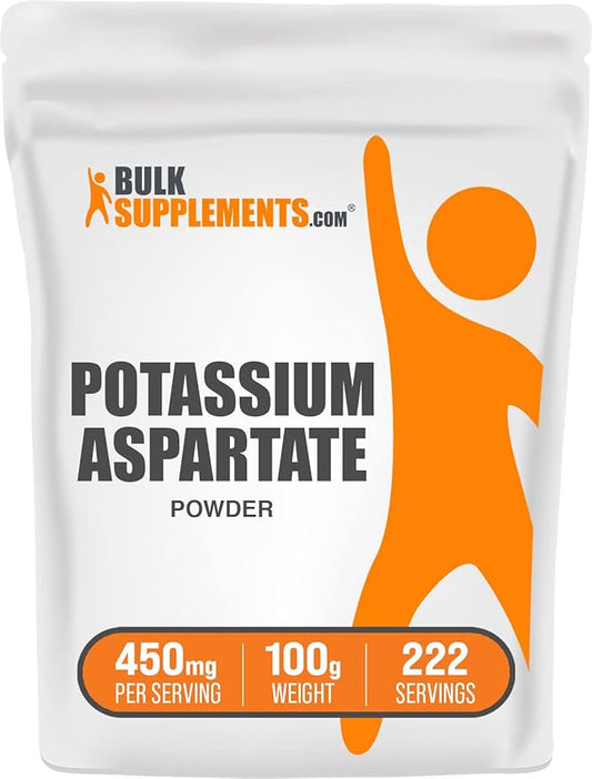 BulkSupplements.com Potassium Aspartate Powder - Potassium Powder Supplement, Potassium Aspartate Supplement - Gluten Free, 450mg (98mg Potassium) per Serving, 100g (3.5 oz) (Pack of 1)