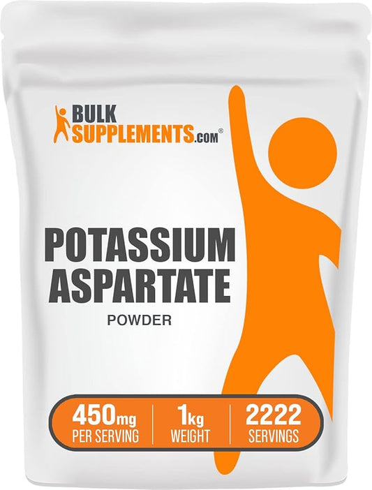 BulkSupplements.com Potassium Aspartate Powder - Potassium Powder Supplement, Potassium Aspartate Supplement - Gluten Free, 450mg (98mg Potassium) per Serving, 1kg (2.2 lbs) (Pack of 1)