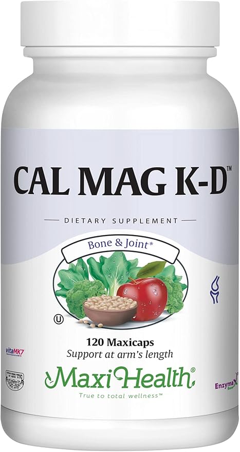 Maxi Health Men and Women 500 mg Calcium Supplement with Vitamin D3 (2000 IU), Magnesium (250 mg) and Vitamin K2 (150 mcg) - Bone, Teeth and Joint Support - 120 Capsules
