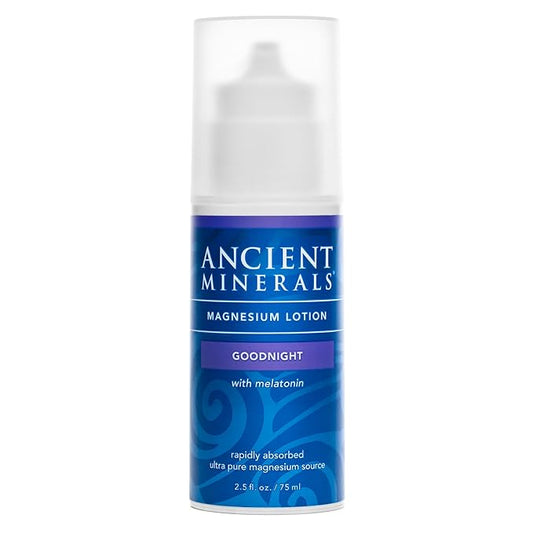 Ancient Minerals Magnesium Lotion Goodnight night cream contains melatonin with magnesium chloride and OptiMSM a topical nighttime moisturizing lotion(2.5oz)