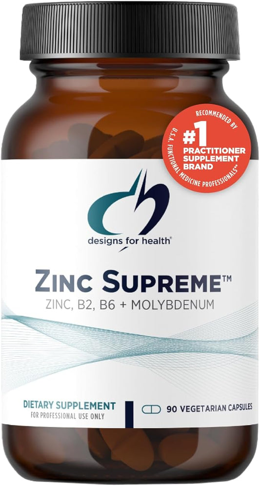 Designs for Health Zinc Supreme - 30mg Zinc Bisglycinate Chelate Supplement with Cofactors Taurine, Vitamin B6, B2 + Molybdenum - Immune Support Supplement - Vegan + Non-GMO (90 Capsules)
