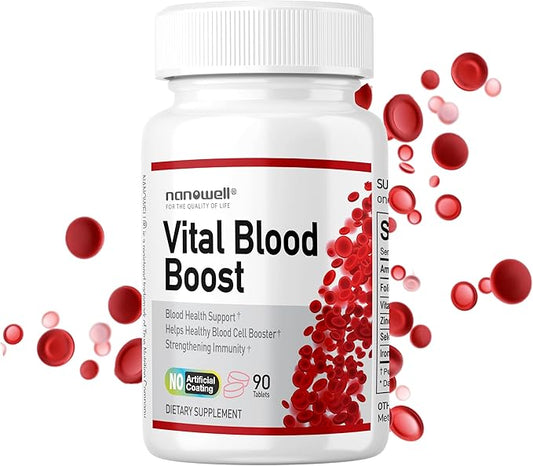 Vital Blood Boost - Dietary Supplement for White and Red Blood Cell Support - Iron with Selenium, Zinc, Vitamin B12 & Folic Acid - 90 Tablets, 90 Day Supply
