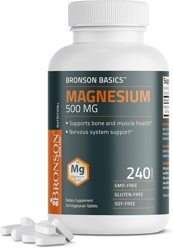 Bronson Magnesium 500 MG Supports Bone & Muscle Health & Nervous System Support - Non-GMO, 240 Vegetarian Tablets