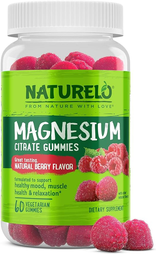 NATURELO Magnesium Citrate Gummies - for Calm & Relaxation Support, Natural Berry Magnesium Gummies, 60 Vegetarian Gummies