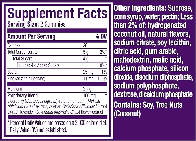ZzzQuil Pure Zzzs Sleep + Immune Support Melatonin Sleep Aid Gummies with Elderberry, Zinc, Chamomile, Lavender, & Valerian Root, 1mg per Gummy, 60 ct