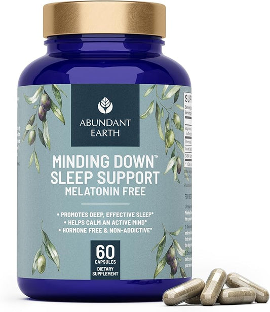 Natural Sleep Aid for Adults Minding Down Sleep Support Supplement Max Strength Deep Sleep Supplement Without Melatonin to Calm & Restore The Sleeping Cycle + Magnesium, GABA 60ct