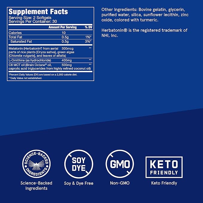 Bulletproof Sleep Mode Softgels, 60 Count, Supplement with Brain Octane C8 MCT Oil to Support Sleep